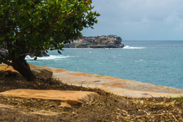 beautiful seaside landscape during sunny day with intense colours, coastal town