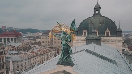 Aerial City Lviv, Ukraine. European City. Popular areas of the city. Lviv Opera