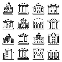 Fototapeta premium Courthouse icons set. Outline set of courthouse vector icons for web design isolated on white background