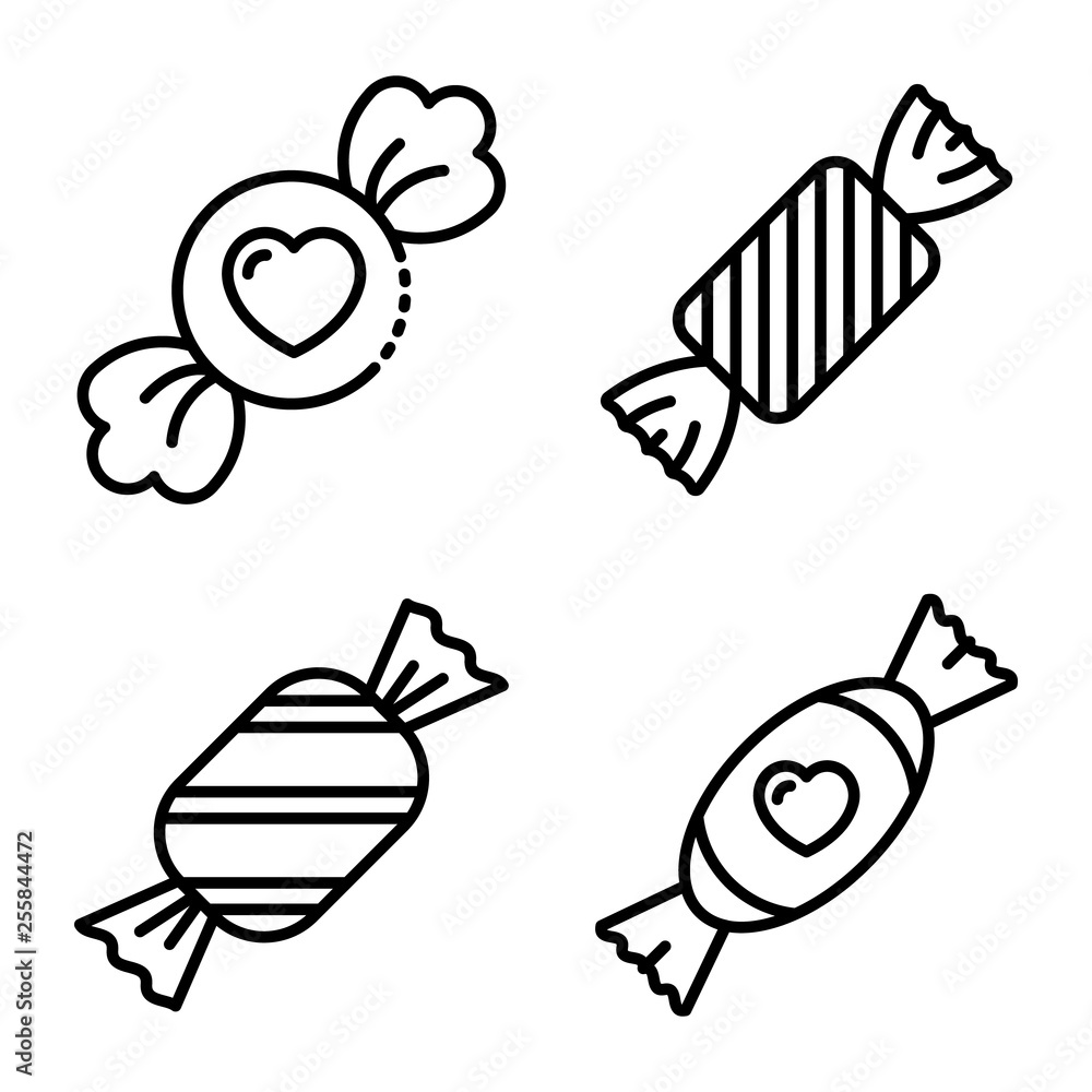 Poster toffee icons set. outline set of toffee vector icons for web design isolated on white background