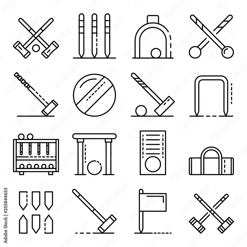 Aufkleber croquet icons set. outline set of croquet vector icons for web design isolated on white background