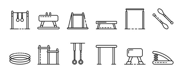 Gymnastics equipment icons set. Outline set of gymnastics equipment vector icons for web design isolated on white background