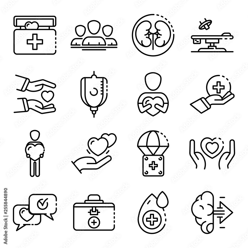 Poster donate organs icons set. outline set of donate organs vector icons for web design isolated on white 