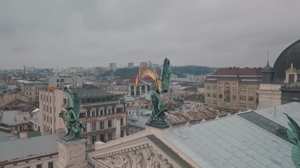 Aerial City Lviv, Ukraine. European City. Popular areas of the city. Lviv Opera