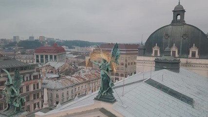 Aerial City Lviv, Ukraine. European City. Popular areas of the city. Lviv Opera
