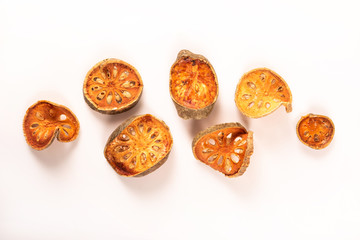 Dried bale fruits isolated on white background.