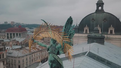 Aerial City Lviv, Ukraine. European City. Popular areas of the city. Lviv Opera