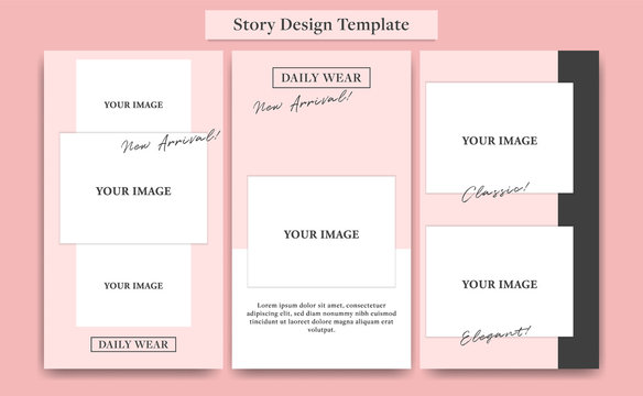 Pink social media story design template set for fashion, cosmetic, event, or promotion with edgy collage photo layout