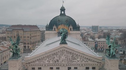 Aerial City Lviv, Ukraine. European City. Popular areas of the city. Lviv Opera