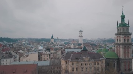 Aerial City Lviv, Ukraine. European City. Popular areas of the city