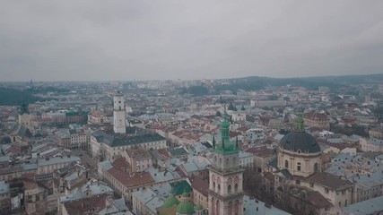 Aerial City Lviv, Ukraine. European City. Popular areas of the city. Dominican