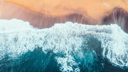 Obraz na płótnie Canvas Aerial View of Waves and Beach of Bells Beach Australia