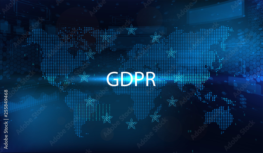 Poster gdpr - general data protection regulation. idea of data protection. dotted world map and futuristic 