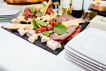 Table with food at event.