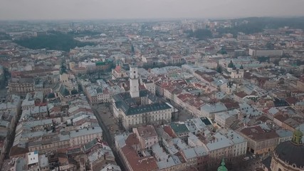 Aerial City Lviv, Ukraine. European City. Popular areas of the city. Dominican