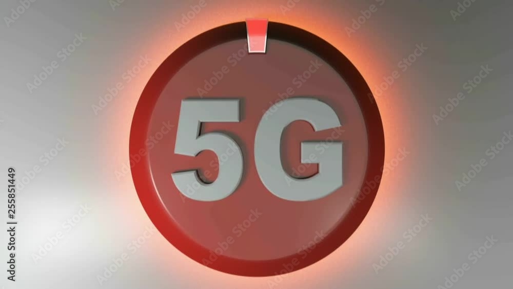 Poster 5g red circle icon with rotating light cursor - 3d rendering animation