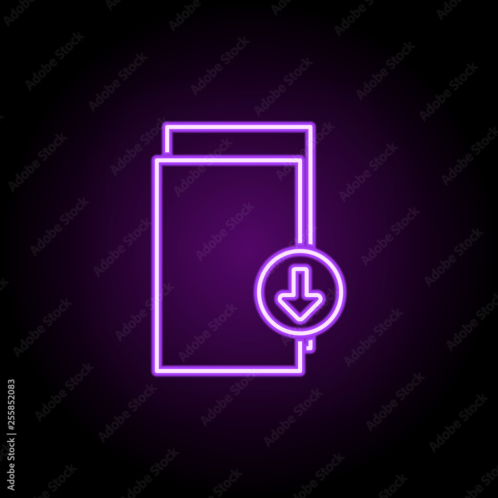 Poster download pdf icon. elements of web in neon style icons. simple icon for websites, web design, mobile