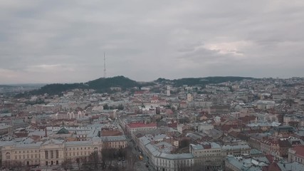 Aerial City Lviv, Ukraine. European City. Popular areas of the town