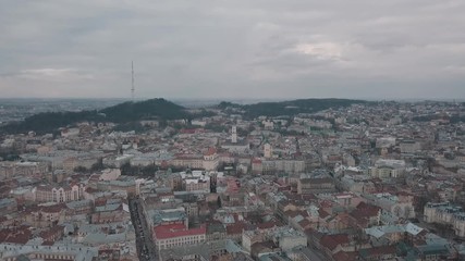 Aerial City Lviv, Ukraine. European City. Popular areas of the town