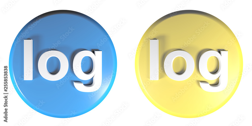 Poster blue and yellow circle log push buttons - 3d rendering illustration