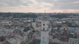 Aerial panorama of the ancient european city Lviv, Ukraine. Town Hall, Ratush