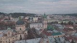 Aerial City Lviv, Ukraine. European City. Popular areas of the city. Dominican