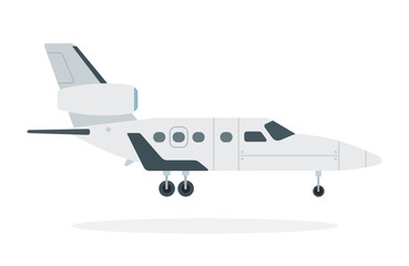 Turbine aircraft with the tail vector flat material design isolated object on white background.