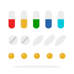 Pills vector flat material design isolated object on white background.
