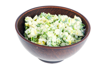 Salad with egg and green onions, vegetarian dishes.