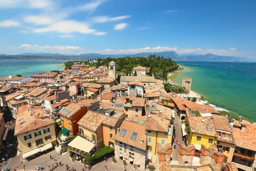 Fototapeta na wymiar View of Sirmione historical center from the castle, Lake Garda