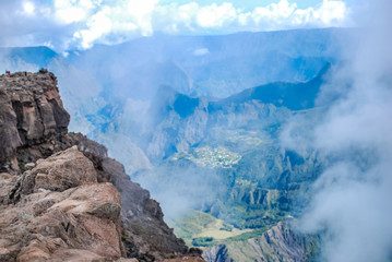 cirque de cilaos at sunset view from piton des neiges