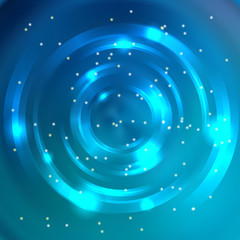 Blue vector round frame. Shining circle banner. Glowing spiral. Vector illustration
