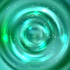Abstract green circle background, Vector design. Vector infinite round tunnel of shining flares.