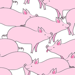 Seamless repeat pattern with allover smiling pink pigs