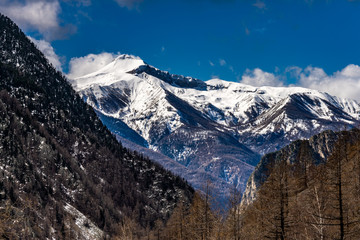 mountains in ski resort isola 2000, france