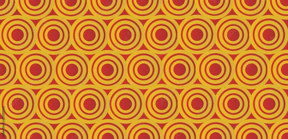 Poster background abstract yellow color circle line pattern on red color gradient background, illustration,