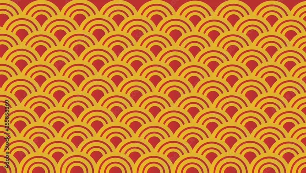 Aufkleber background abstract wave yellow color circle line pattern on red color gradient background, illustra
