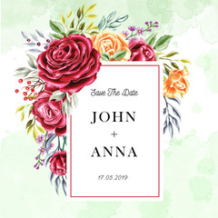 floral frame with rose red and orange
