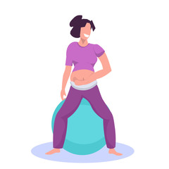 young pregnant woman sitting on gymnastic ball girl exercises with fitball working out fitness pregnancy healthy lifestyle concept female cartoon character white background