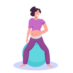 Fototapeta premium young pregnant woman sitting on gymnastic ball girl exercises with fitball working out fitness pregnancy healthy lifestyle concept female cartoon character white background