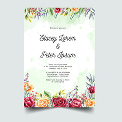 Obraz premium sweet rose red orange watercolor background, frames, templates wedding invitation