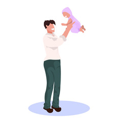 happy father holding newborn child man raising his little baby happy family fatherhood concept cartoon character full length white background flat