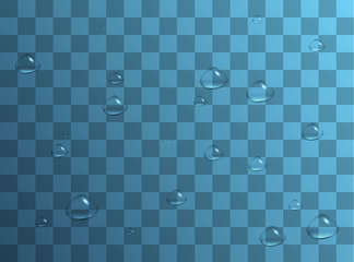 Water drops. Raindrops or showers, condensation on the glass. dew after rain. isolated on transparent background. Vector illustration.
