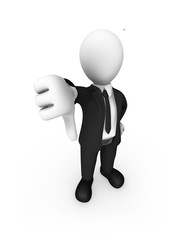 3d businessman shows thumb down gesture.