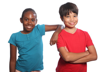 Boy and girl multi-racial pair happy school kids