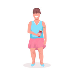 Fototapeta premium overweight little girl fat over size child standing pose holding plastic cup unhealthy lifestyle concept female cartoon character full length white background flat