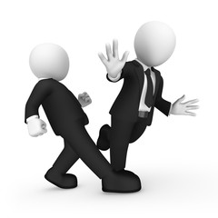 3d business people. Trip and fall down. Competition in business..