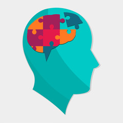 man silhouette with brain puzzle for autism day concept vector illustration