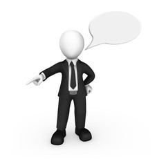 3d businessman with speech bubble above his head gives the order.