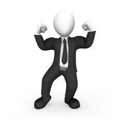 3d strong muscular businessman in power pose. Business success concept.